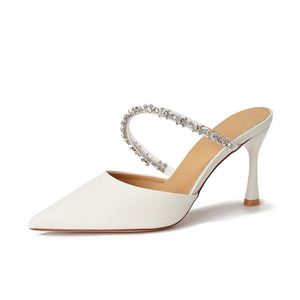 French Style <b>Pointed</b> <b>Toe</b> <b>Mule</b> Sandals, Women's Stiletto Heel Slip-On Shoes with Rhinestone Strap, Elegant Dress Footwear - Product Image 6