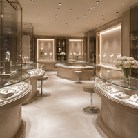 Vitrine en verre courbé sur mesure BRUTALIST avec éclairage LED pour bijouterie - Design intérieur écologique, durable, recyclable, solution complète pour l'aménagement de la boutique