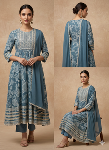 Nouvel ensemble ethnique 3 pièces pour femme en rayonne, idéal pour mariage et soirée, fabriqué avec des matériaux recyclés LDP - Product Image 2