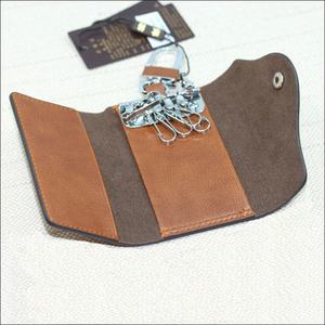 Custom Logo Brown PU Luxury Genuine Leather Wallet Keychain Holder With Double <b>Keyring</b> - Product Image 6