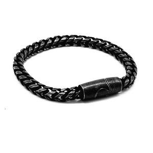 yunnique Black Distressed <b>Titanium</b> Steel Bracelet 210mm Magnetic Clasp Unisex Fashion <b>Chain</b> Bracelet - Product Image 1