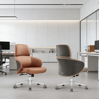 Chaise de bureau de direction moderne en cuir - Chaise de patron ergonomique pivotante - Chaise de bureau de direction luxueuse à dossier moyen