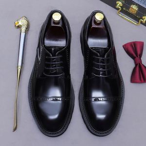 Luxury Business Leather Shoes Leather Retro Derby Laceup Bright Leather Shoes for Mentop Quality Designer - Product Image 5