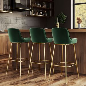 Taburete Alto de Bar Ajustable de Terciopelo Verde Contemporáneo con Patas de Metal Cromado Dorado para Uso en Hoteles y Restaurantes - Product Image 4