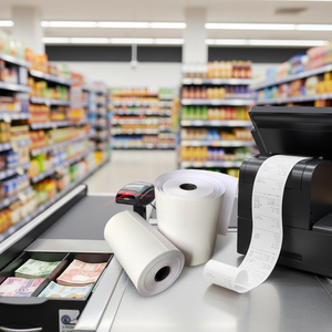 กระดาษใบเสร็จเทเลกราฟฟ์ กระดาษเครื่องบันทึกเงินสด กระดาษความร้อน 57x50 มม. สีขาวเดี่ยว OEM ODM จินเทียน กวางตุ้ง รุ่น 5750 - Product Image 1