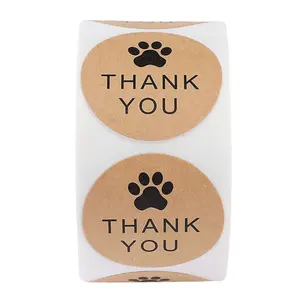 Köpek ayak izleri Kraft teşekkür etiket rulosu, 500 adet/rulo, küçük iş, teşekkür ederim hediyeler, gracias zarf