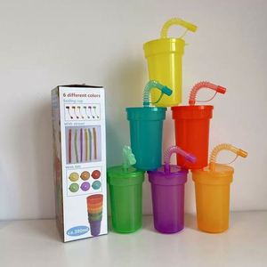 Paquete de 6 Vasos de Plástico de 12oz para Fiestas Infantiles con Tapas y Pajitas, Vasos Coloridos a Prueba de Fugas para Fiestas de Cumpleaños, Días Festivos y Uso al Aire Libre - Product Image 1