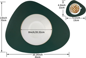 Juego de posavasos de cuero PU, manteles de mesa resistentes a las manchas, vajilla lavable, alfombrilla antideslizante con lengüeta redonda - Product Image 6