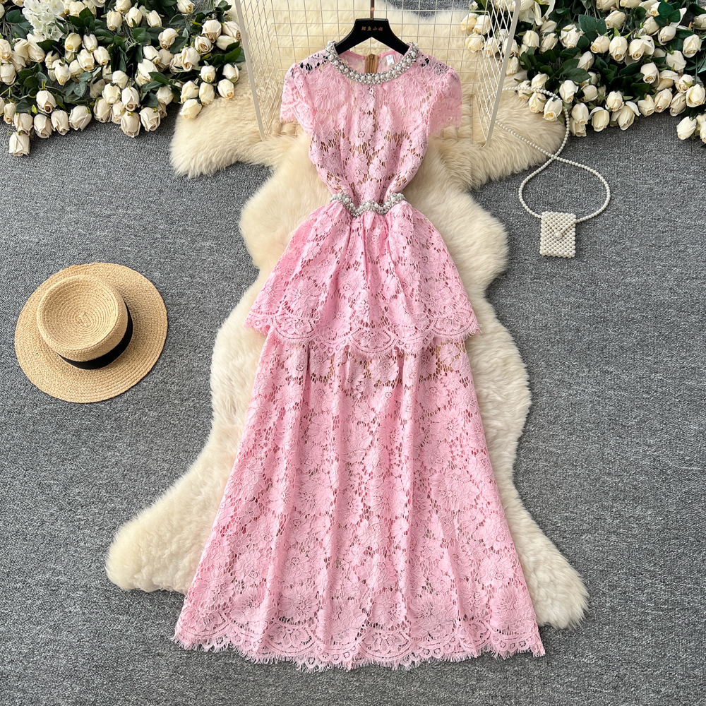 pink lace dress bodycon Giustina Hot Pink Lace Dress | Afterpay | Klarna main image 1