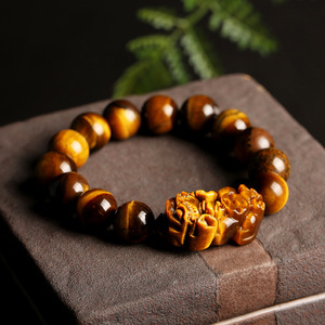 10mm 12mm 14mm naturale giallo occhio di tigre pietra Pixiu bracciale Pixiu cinese Fengshui gioielli