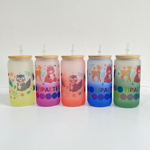 16oz smerigliato sublimazione di colore può vetro borosilicato bevanda fredda Soda Pop può birra a forma di <span class=keywords><strong>bicchieri</strong></span> riciclabili tazza di caffè - Product Image 1