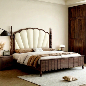 Premium Wooden <b>Bed</b> with Upholstered Headboard King Size Modern Bedroom Furniture Elegant Durable Luxury Home Decor Frame - Product Image 1