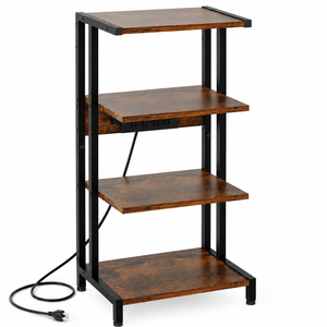 Custom Media Console Stereo Racks and <b>Stands</b> <b>Shelves</b> Rustic Brown AV <b>Stand</b> with Outlets Audio Tower Cabinet - Product Image 1