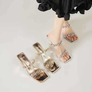 Women's Heeled Sandals Mid Heel Chunky Heel Open Toe Transparent Bead Decorated <b>Back</b> Strap Solid Pattern Elegant Fashion Trend - Product Image 2