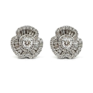 KOK Chine prix d'usine précieux bijoux exportateur 18k solide or blanc véritable Baguette diamant trèfle boucles d'oreilles pour femme - Product Image 1