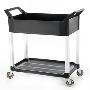 Chariot de service hôtelier à double étage en plastique avec 4 roulettes pivotantes pour usage hôtelier - Product Image 1