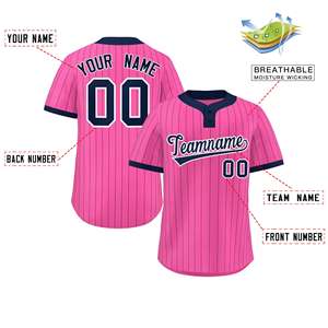 Camiseta de Softbol Personalizada con Rayas Rosa y Azul Marino, Auténtica, de Dos Botones - Product Image 2