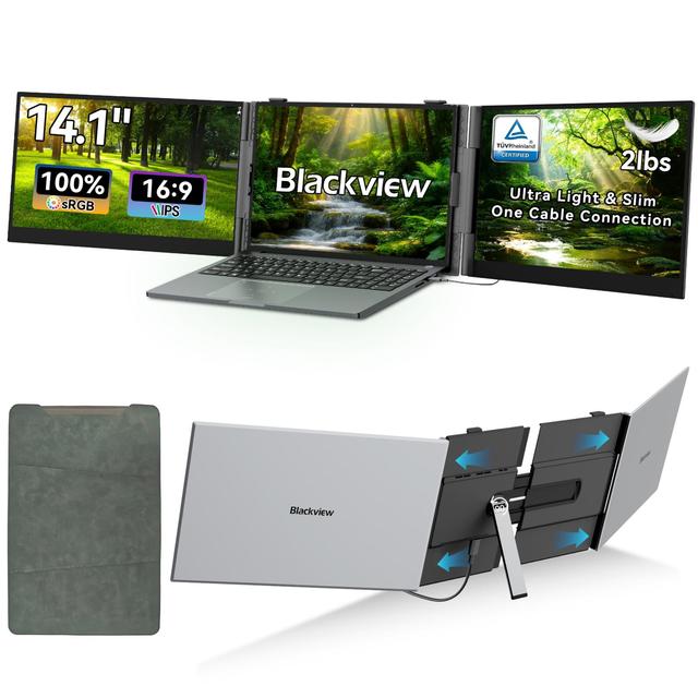 Blackview DCM6 Pro 14 Inch FHD IPS Dual Portable Laptop Screen Extender Adjustable Stand for Mobile Phone Laptop Tablet PC