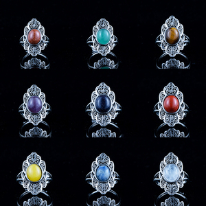 Pietra naturale di diaspro rosso occhio di tigre ametista ossidiana stile retrò anelli di rame regolabili per gli uomini e le donne di moda gioielli con pietre preziose - Product Image 2