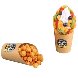 16oz Disposal Biodegradable Take-out Party Frozen Egg Waffle French Fries Chips Scoop Ice Cream Snacks Kraft Paper Cup