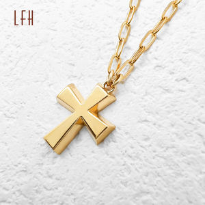 미니멀리스트 십자가 펜던트 목걸이 참 18k 진짜 금 보호 십자가 목걸이 어머니의 날 선물 - Product Image 1