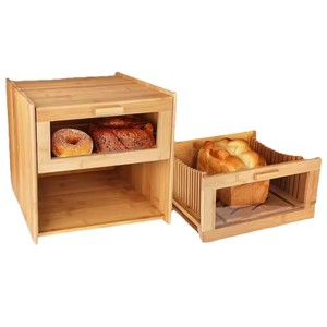 Caja de Almacenamiento de Pan de Bambú de 12.6 Pulgadas, de Dos Niveles, con Cortador, Organizador de Cocina - Product Image 2