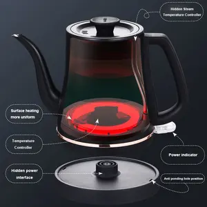 Bouilloire électrique à thé en acier inoxydable 304, couleur noir et blanc, 1,2 l, col de cygne