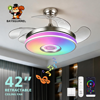 Ventilateur de plafond encastré de 42 pouces avec lumière, haut-parleur Bluetooth, télécommande, LED 3 couleurs à intensité variable, moteur DC