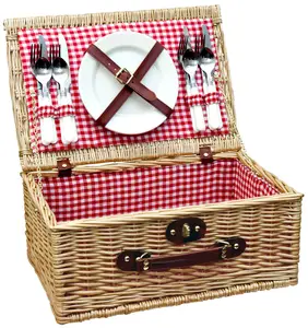 Hot Selling Natural Eco-friendly Handmade Outdoor Fabric Family Handle Coffee Luxury Wicker Picnic Basket