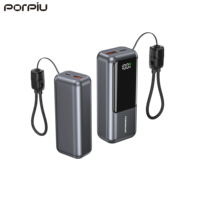 PORPIU Mini Power Bank Haute Capacité 10000 mAh PD22.5W Charge Rapide Facile à Transporter avec Cordon et Câbles C-C - Nouvelle Arrivée