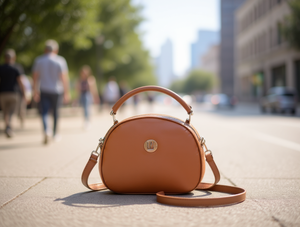 Borsa a Tracolla da Donna Rotonda in Microfibra Sintetica con Chiusura a Cerniera e Decorazione Logo per Tutte le Stagioni - Product Image 2