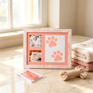 Kit de moulage d'empreintes d'<span class=keywords><strong>animaux</strong></span> DIY 2026 pour table, finition faux lin, avec tampons encreurs colorés, souvenir pour chat - Product Image 1