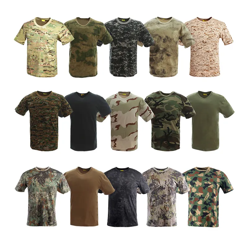 Outdoor Sports Round Neck T Shirts Breathable Camouflage Army Green T Shirt