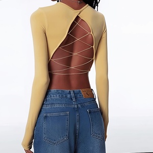 Ropa de Yoga Sexy para Mujer con Tirantes en la Espalda, Tallas Grandes, Transpirable, Ligera, de Manga Larga, Estampada, para Verano, Correr, Fitness al Aire Libre, Baile - Product Image 1