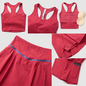 Ensemble de tennis 2 pièces pour femme avec logo personnalisé : débardeur court dos nageur et jupe-short plissée taille haute avec poche pour short - Product Image 6