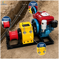 Treuil de 5 tonnes à moteur essence pour le déroulement de câbles sur chantier, équipement portable, treuil à cabestan avec frein pour les travaux de tirage de câbles métalliques