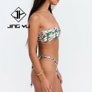 Maillot de bain tube top de haute qualité 2025, décolleté creux, noué, imprimé, vêtements de plage OEM, bikini bohème en polyester - Product Image 2