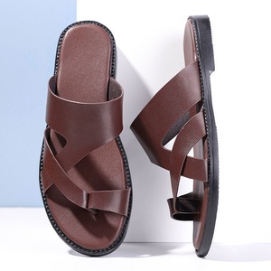 Nouvelle vente chaude : Tongs plates en cuir pour hommes, style indien, à bout ouvert, grandes tailles <span class=keywords><strong>47</strong></span>-48, chaussures d'été de haute qualité - Te Mu Shop - Product Image 6