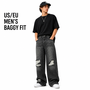 Custom High Quality Private Label Vintage <b>Mens</b> <b>Ripped</b> <b>Jeans</b> Breathable Rivet Heavyweight Acid Wash Distressed Denim Manufacturer - Product Image 3