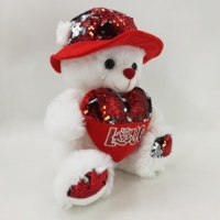 Grosir mainan boneka beruang Teddy Super lembut dengan topi Glitter hati khusus hadiah Festival Hari Valentine