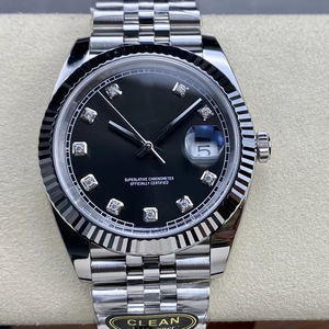 Reloj Mecánico de Lujo de Súper Calidad, Resistente al Agua, 41 mm, Acero CFactory 904L, Movimiento 3235, Esfera Negra con Diamantes, Correa Jubilee - Product Image 1