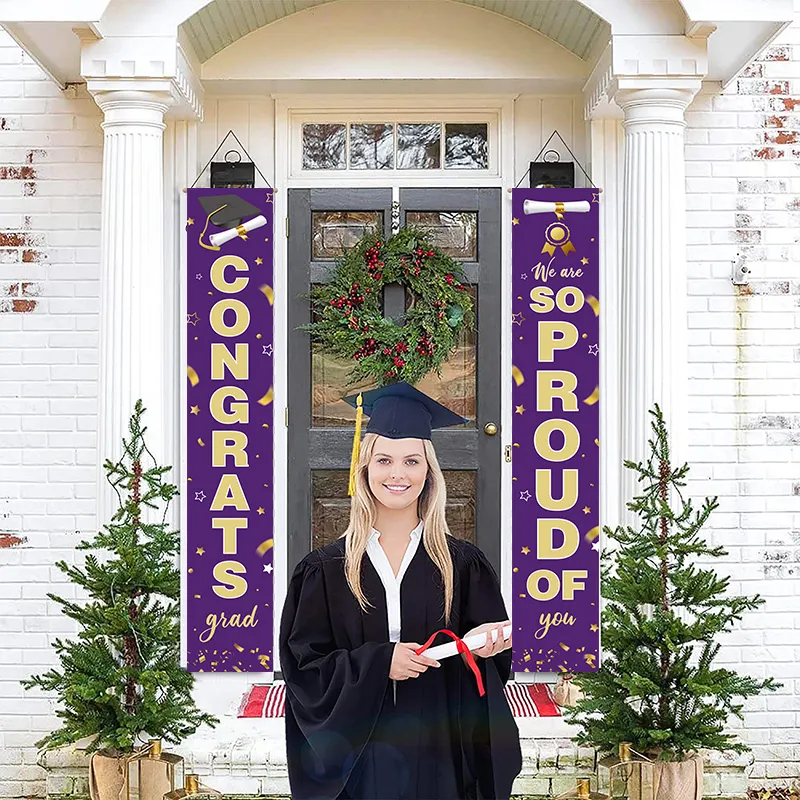 Graduation Porch Party Decorations Congrats Grad Banner Class Of 2023 College Door Hanging Ornament For Outdoor Indoor