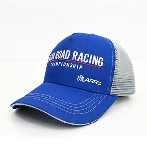 Custom 3D Embroidery Logo 5 Panel Cotton Mesh Cap a Frame Curved Brim Trucker <b>Hat</b> OEM BSCI Manufacturer <b>Wedding</b> <b>Navy</b> <b>Blue</b> - Product Image 3