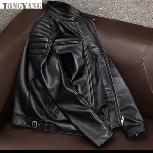 Jaqueta TONGYANG de Couro Bovino Legítimo Estilo Motociclista Clássico Masculina Slim Tamanhos Asiáticos S-6XL - Product Image 6