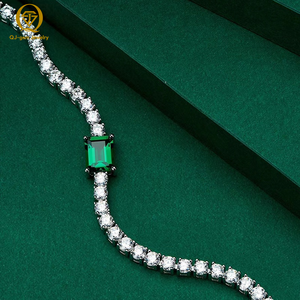 Pulsera de Tenis Minimalista de Oro de 10k con Diamantes Redondos de Zambia de Corte Esmeralda Cultivados en Laboratorio, Joyería Unisex de Alta Calidad para Regalo - Product Image 3