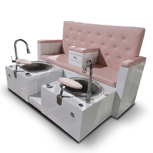 Nouveau luxe rose tufté cuir pied <span class=keywords><strong>Spa</strong></span> pédicure chaises banc Base <span class=keywords><strong>en</strong></span> <span class=keywords><strong>bois</strong></span> Double stations de pédicure <span class=keywords><strong>à</strong></span> <span class=keywords><strong>vendre</strong></span> - Product Image 1