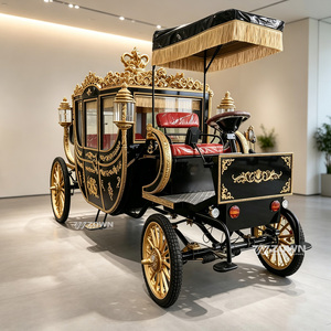 Vintage Enclosed Royal <b>Coach</b> With Golden Relief Black And Gold Finish For Resort VIP Leisure Tour - Product Image 1