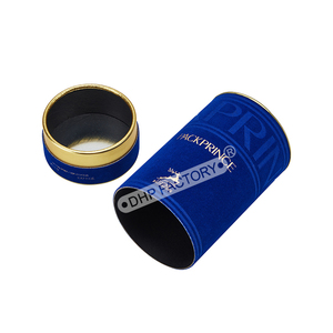 Caja de embalaje de botella de vino de cilindro de terciopelo azul personalizado con tapa de metal Tubo redondo de lujo para whisky Champagne Spirits - Product Image 2