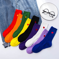 Fashion Cotton Women Socks Sport Embroidery Red Love Pattern Hearts Socks Street Solid Color Casual Long Tube Socks