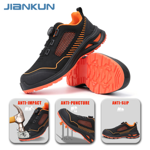 JIANKUN-Chaussures de sécurité unisexes en cuir de vachette, style suédé, antidérapantes, semelle extérieure enfichable, anti-écrasement/crevaison, embout en acier - Product Image 3
